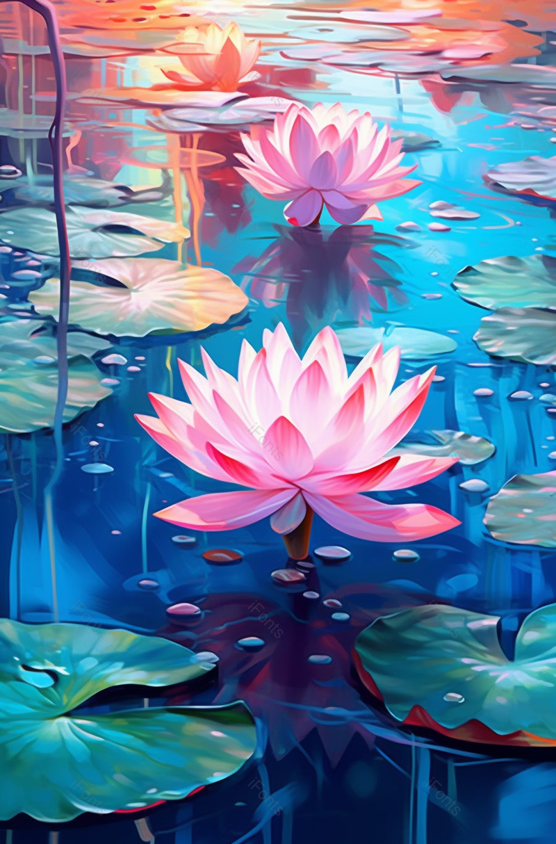 手绘湖面荷花背景,插画/手绘图,插画/手绘图库,插画/手绘图下载,插画/手绘